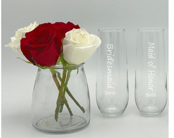 Wedding day Flute, vow renewal, bride, groom, stemless champagne flute, toasting flute, Maid of Honor Flute, Bridesmaid Glass