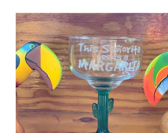 Senorita Margarita Glass, Cactus Stem, Fiesta Party Glassware