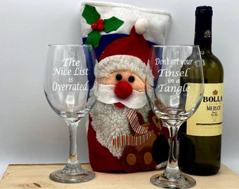 Christmas Wine Glasses Set of 2, Holiday Wine Glasses, Holiday Glasses, Sister Christmas Wine Glasses, Santa, Dishwasher Safe