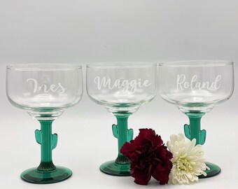 Op maat geëtste Margarita-bril, cactussteel, gepersonaliseerd cadeau