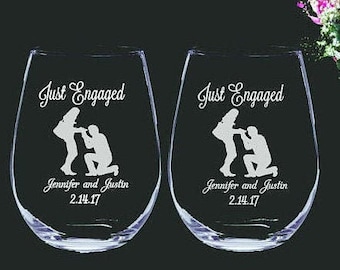 Personalized Engagement Wine Glass Set, Frosted Toasting Glasses