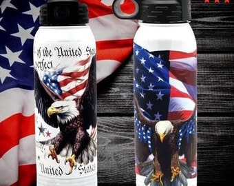 Patriotic Eagle Stainless Steel Water Bottle, American Flag 32 Ounce
