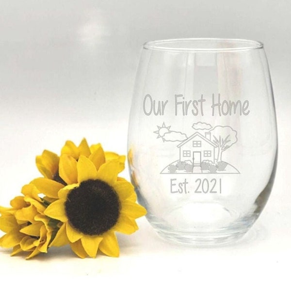 Wine Glass, New Home Owner, Real Estate Gift, Our First Home, Relators Gift, One Wine Glass, Custom Made,  Fast Shipping, Dishwasher Safe