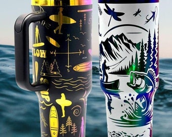 Holographic Tumbler, Princess, Wizard, vibrant , blue, green, magenta, purple, and gold, Customizable, Add Your Design,Fishing,Paddle Border