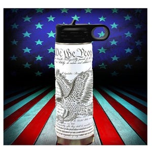 We The People, Eagle with flag, Full Wrap 20oz Water Bottle,Proud to be American, Constitution-inspired design, Veteran Bottle, Freedom