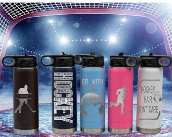 Engraved Hockey Water Bottle, Personalized Insulated 20oz Flask