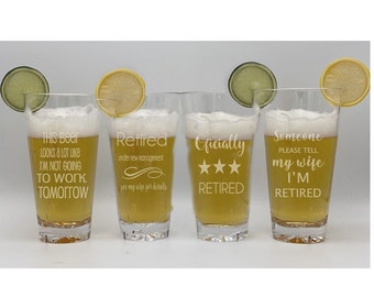 Pintas de cerveza para jubilados, frases divertidas, policarbonato irrompible, juego de 4