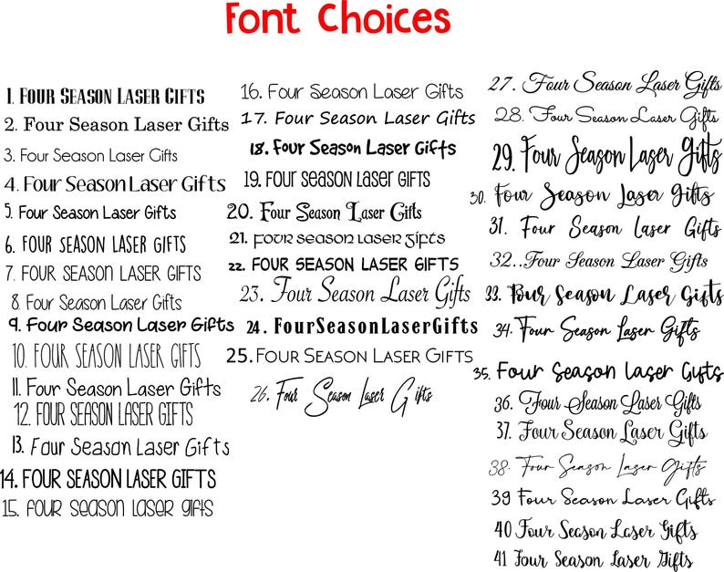 a list of font choices on a white background