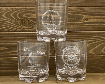 Boaters Unbreakable polycarbonate Rock glass, Captain, Ships wheel, Boating, Funny Nautical, Aye Aye, Whiskey Glass, Sail Boat, Pirate Skull