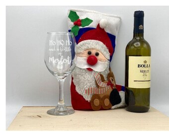 Christmas Wine Glasses, Funny  Glass, Holiday Glasses,fast shipping, Personalized,Dishwasher Safe, Santa Ho Ho, Stemmed Wine, Christmas Gift
