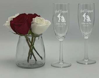 Engagement champagne glass set of 2, customized champagne glass, Personalized Toasting flutes, Engagement Announcement, Gift for Engagement
