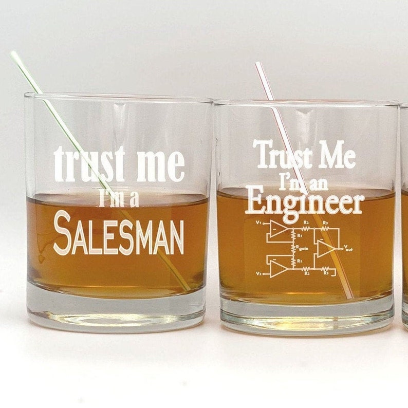 Trust Me Salesman, Car Salesman, Engineer, Personalized Saying, Whiskey glass, Rock glass, Cute Sayings, Trust me I'm a REFEREE Funny Gifts image 1