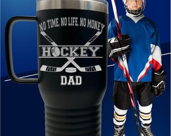 Personalized Hockey Dad Travel Mug, Laser Engraved, 20 oz Insulated Coffee Mug, Hockey Parent Gift, Team Dad Cup, Coaches, Assistant Coaches