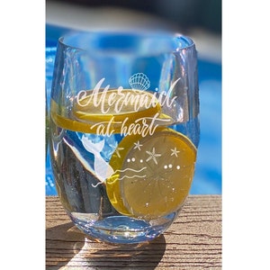 Personalized Stemless Wine Glass, Frosted Nautical Etching
