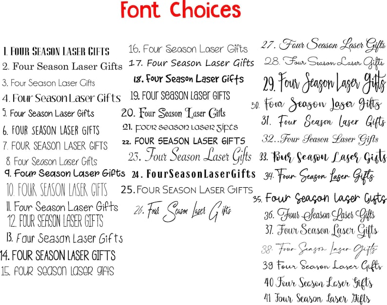 a list of font choices on a white background