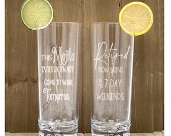 Personalized UNBREAKABLE, Mojito Highball Glass, Polycarbonate, 17oz, Retirement Gift Birthday, Poolside, Add Your Own Personalization