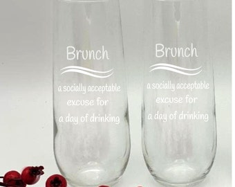 Set of 2 Brunch Mimosa champagne flutes, engagement, anniversary, Wedding brunch, brunch favors,  made in USA
