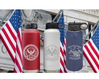 USA 250 Anniversary  Water Bottle, Patriotic USA Flag, Eagle with Flag, Celebration Of Freedom,  Custom 32oz