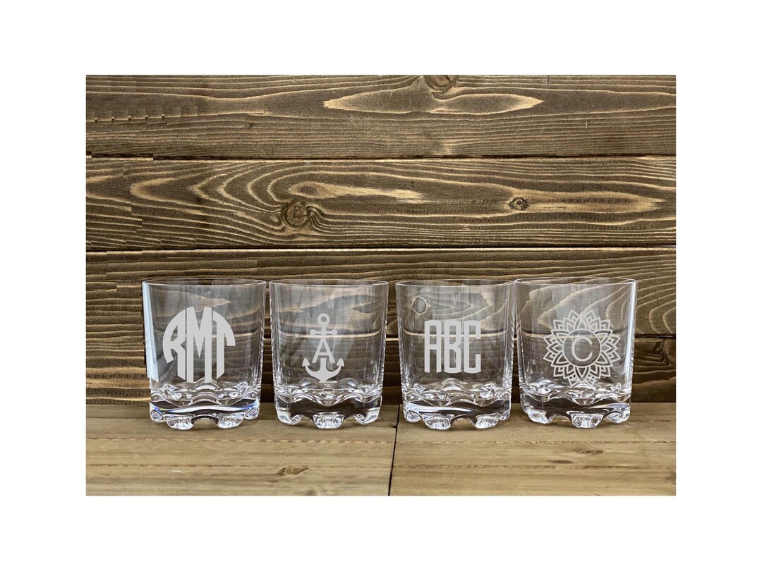 Monogrammed Rock Glasses Set, Frosted Etched Initial, Personalized Gift ...