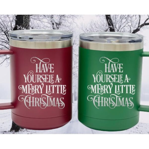 Cozy Warm Coffee Mug, Hot Chocolate  Mug with Lid, Insulated Tea Cup, Christmas Movie Mug, Personalized Gift,Custom Made, Deck The Hall Mug