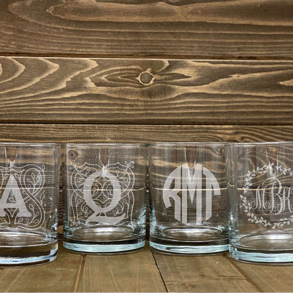 Monogram Double Old Fashion Glasses Etsy