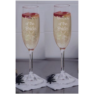 Beach wedding, 4 flutes, mother/ stepmom of bride, father/stepdad,Unbreakable, Poolside wedding ,polycarbonate,bridesmaid, maid of honor