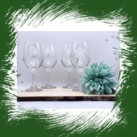 Set of 8 Holiday Wine Glasses, Christmas Wine Glass, Snowflake