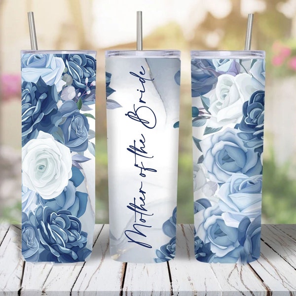 Personalized Floral,Dusty Blue Wedding Tumbler, 20oz Grandmother, Mother of Groom, Mother of Bride, Bride, Wedding Party,Dishwasher Safe