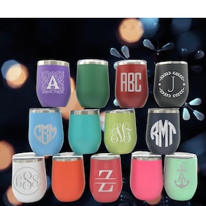 Monogrammed Wine Cup, Wine Cup, Tumbler, Insulated, Laser Etched, Personalized, Initial Monogram, Dishwasher Safe, Housewarming Gifts