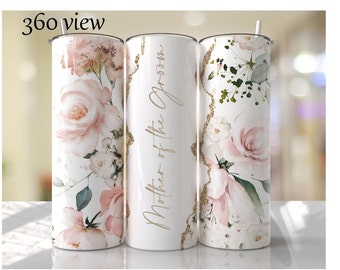 Personalized Floral Wedding Tumbler, Coral Pink, 20oz