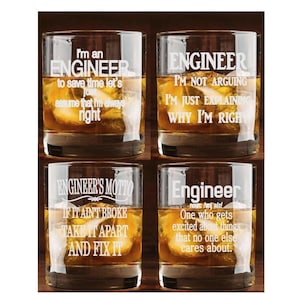 Engineer&#39;s Motto,  Engineer, Personalized Saying, Engineer&#39;s Boss, Engineering  Saying, Whiskey Glass, Rock Glass, Funny Gift, Fast Shipping