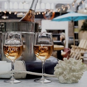 Wine glass, set of 2, Godmother, Godfather,  special gifts, baptism, customized, christening, baptism christening gift for godparents,
