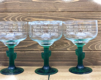 Etched Margarita Glass, Cactus Stem, Funny Fiesta Party Favor