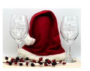 Naughty or Nice Set of 2 Christmas wine glasses, naughty list, santa, Niced List Sister wine glass, holiday gift, Siblings christmas,