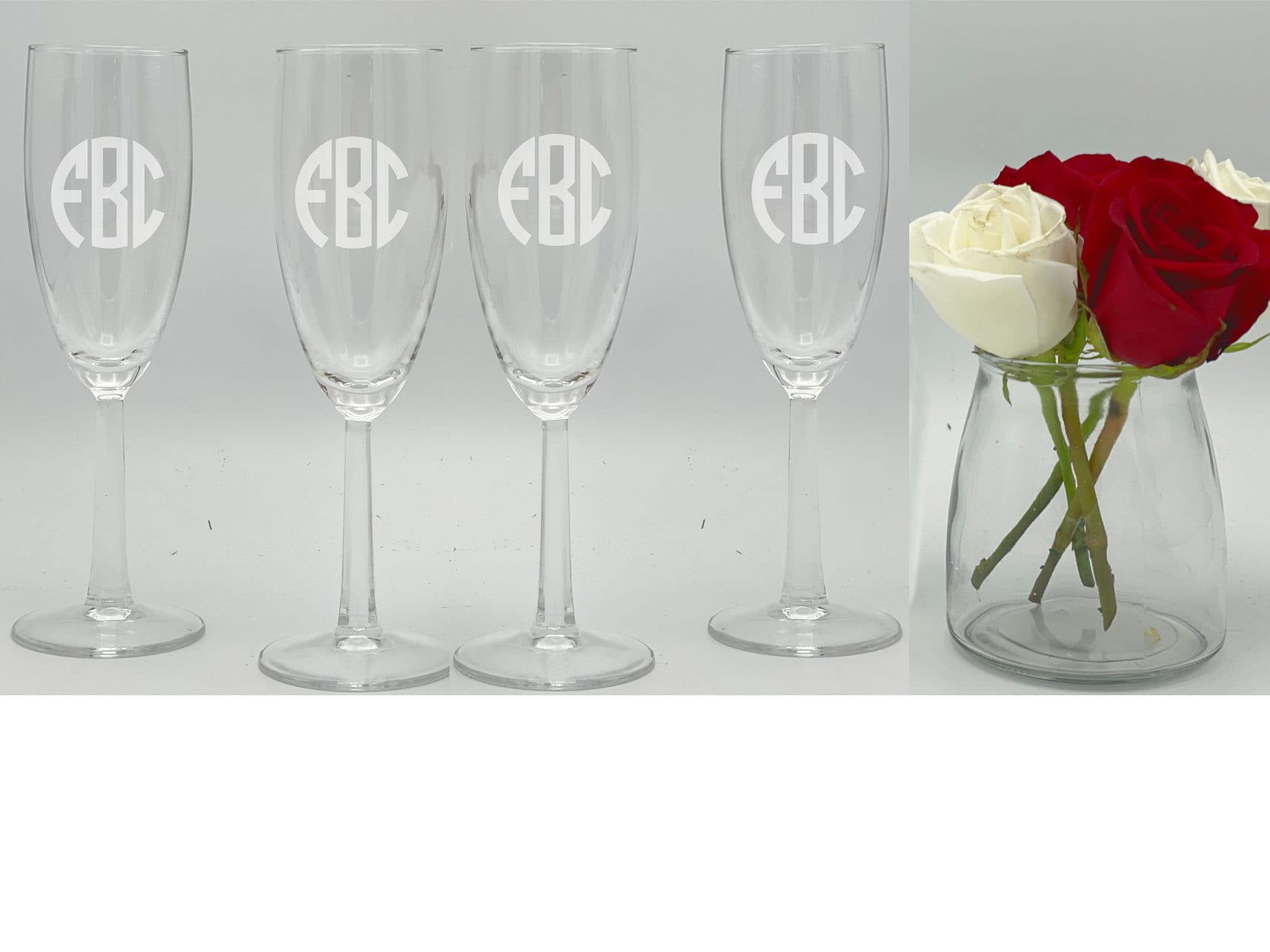 Monogrammed Champagne toasting flutes, Set of 4 flutes, Anniversary, Engagement, Vow Renewal, Wedding, Custom Monogramming, Fast Shipping