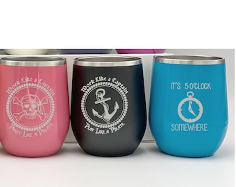 Nautical Wine Cup, Captain, Boating, Sailing, Pirate, Dishwasher Safe, 5 O&#39;clock Somewhere, Maritime Symbols, Compass, Custom Made, High Sea