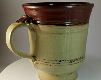 Earthy Yellow Glazed Mug, 14oz Stoneware Coffee Cup 1013GA