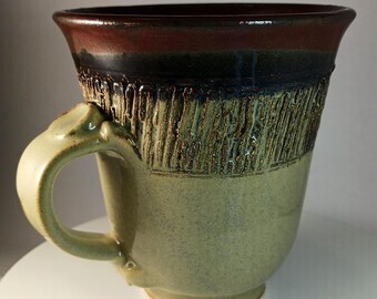 Taza de café esmaltada en amarillo terroso, 473 ml (16 oz), interior marrón rojizo, 1014GA