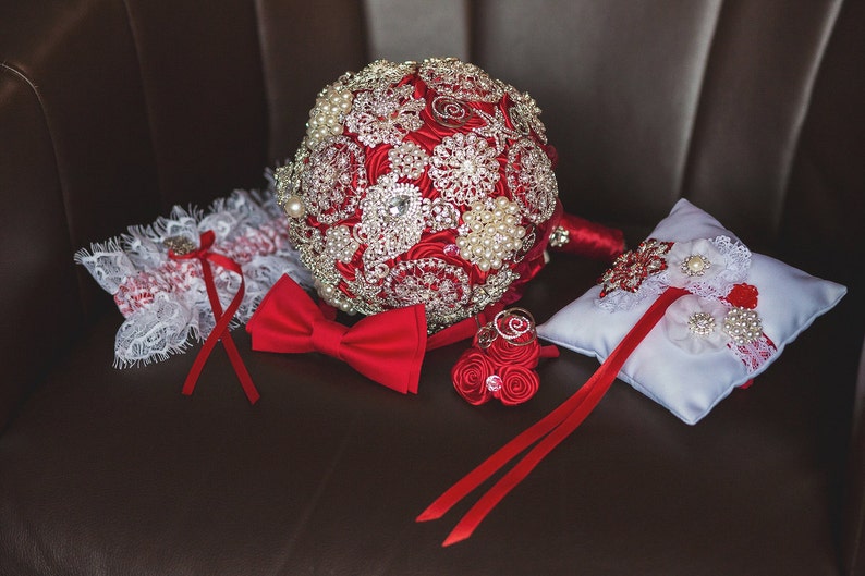 Brooch Bouquet Red Engagement Jeweled Bridesmaid Luxury Etsy