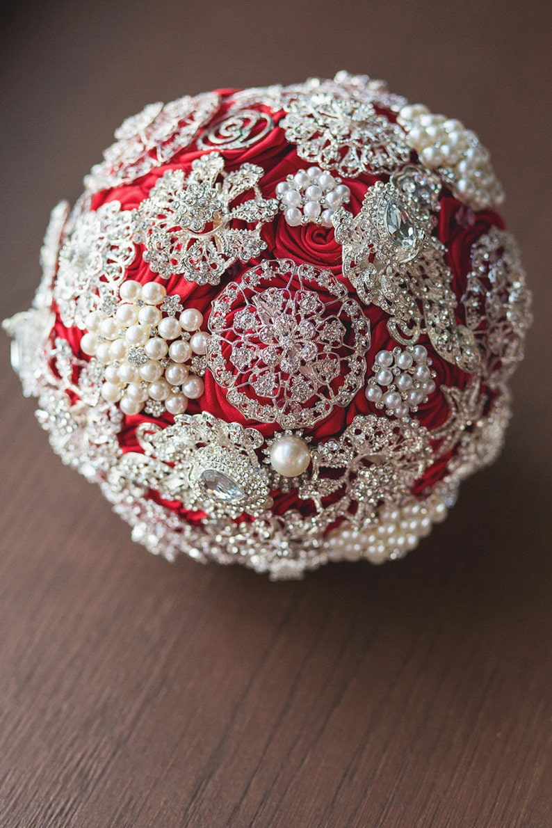 Brooch Bouquet Red Engagement Jeweled Bridesmaid Luxury Etsy