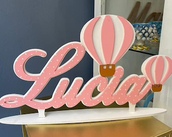 personalized wooden name with hot air balloon decorations