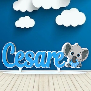 nome in legno personalizzato con decoro baby elefantino