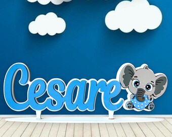 Personalized wooden name with baby elephant decoration