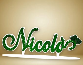 personalized wooden name with two final hearts