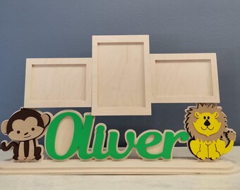 Photo frame with animal decoration and personalized name