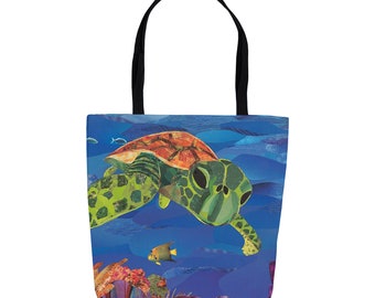 Green Sea Turtle Tote Bag, Green Sea Turtle, Sea Turtle, Turtle, Beach, Coral Reef, Coral, Hawaii, Sanibel, Ocean, Animals, Nature, Colorful