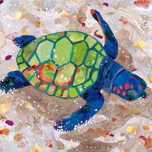 Loggerhead Turtle Fine Art Print, Magazine Collage, Ocean Beach