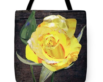 Yellow Rose Tote Bag, Magazine Collage, Upcycle, Tote, Totes, Nature, Recycle, Beach, Bag, Flower, Floral, Garden, Roses, Shopping Bag