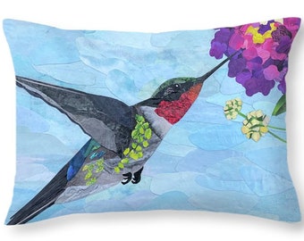 Throw Pillow Cover, Pillow, Hummingbird, Ruby Throated Hummingbird, Birds, Bird, Lantana, Garden, Nature, Decor, Sofa