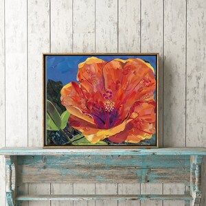 Orange Hibiscus Fine Art Print, Magazine Collage, Upcycle, Hibiscus, Beach, Sanibel, Ocean, Flowers, Nature, Recycle image 2